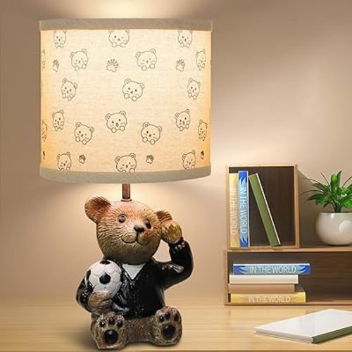 Small Bear Table Lamp for Bedroom Nightstand Decor,Animal Nursery Single Bedside Lamp for Kid Study Room,Cute Desk Lamp for Boy Girl Toddler Play Room (Brown)