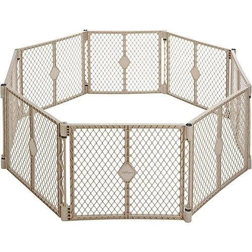 Toddleroo by North States Superyard 8 Panel Free Standing Play Yard, Indoor or Outdoor Baby Playpen, Baby Gate. Made in USA. 6.5 feet corner to corner play pen (26" Tall, Sand)