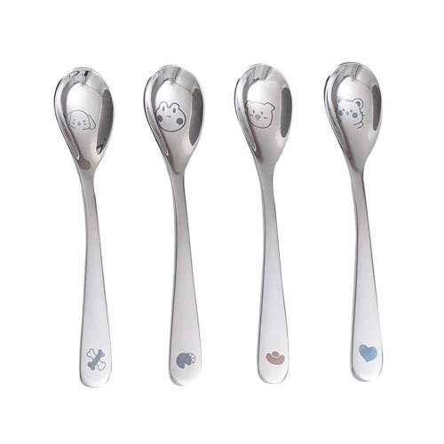 NUOLUX 4pcs Stainless Steel Baby Feeding Spoons Cartoon Pattern Children Spoons