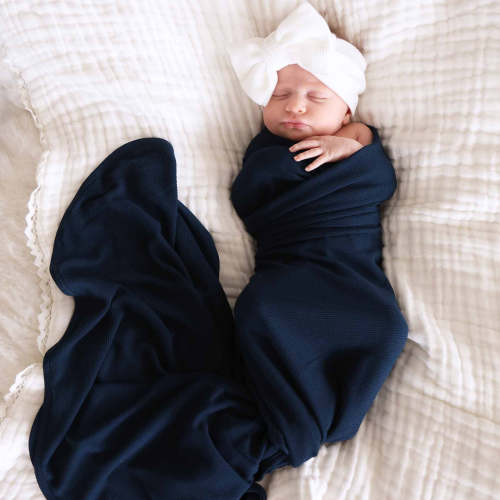 Dark Navy Waffle Bamboo Oversized Swaddle Blanket | Caden Lane