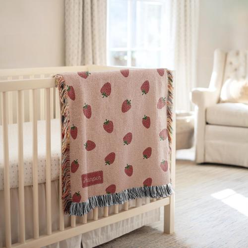 Strawberry Baby Blanket with Name Farmhouse Woven Baby Blanket Strawberry Crib Bedding Premium Boho Toddler Quilt Berry Soft Blanket