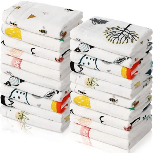 20 Pack Baby Muslin Burp Cloths Baby Wash Cloths with Sensitive Skin 6 Layer Cotton Face Towels Baby Bath Towel Great for Baby Toddler Kids 10 x 10 Inch