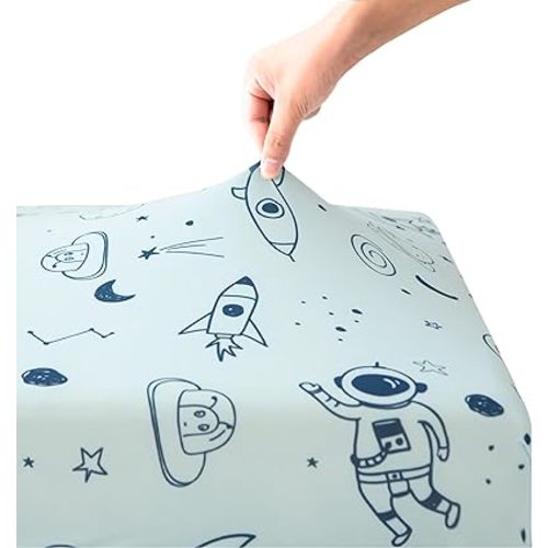 SDIII 2 Pack Astronaut Space Crib Sheets for Boys Girls 52×28 Stretchy Microfiber Jersey Knit Space Sheet for Standard Crib and Toddler Mattress