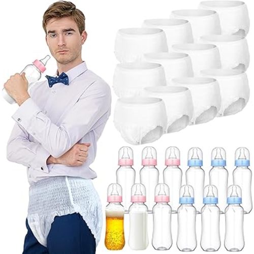 Hushee 12 Sets Funny Plastic Bottle Chug Baby Shower Games Juegos Para Plastic Baby Bottles Disposable Diapers Gender Reveal Race Gifts Diaper Feed Me Game Decoration for Boys Girls (Colorful)