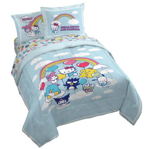 Sanrio Hello Kitty Rainbowtastic Day 7 Piece Full Size Comforter Set with Shams