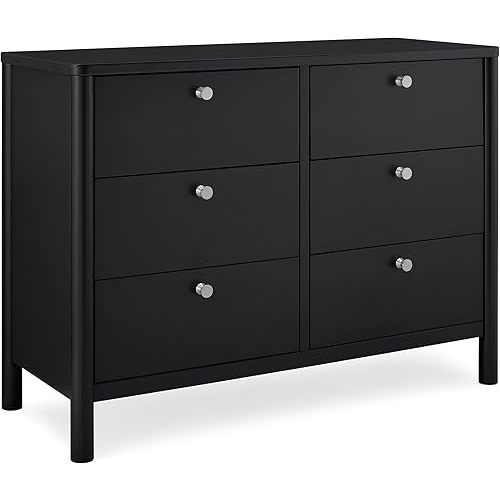 Delta Children Brooks 6 Drawer Dresser with Interlocking Drawers (Includes 3 Sets of Knobs – Choose from Natural, Brushed Nickel & Melted Bronze), Midnight Grey