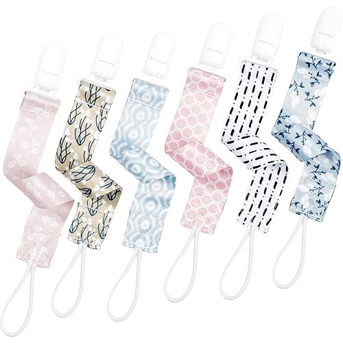 Country Floral Pacifier Clip Set, 6 Pack Pacifier Holder, Toy Holder, Cute Southern Style Baby Binky Teethers, Baby Shower (Farmhouse Florals)
