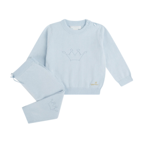Pointelle Crown Crawler Set - Blue | Marie-Chantal