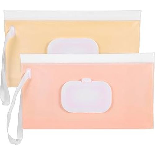 Baby Wipe Holder, 2 Pack Refillable Wipes Dispenser Portable Baby Wipe Case Waterproof Baby Wipe Container Travel Baby Wipes Container Reusable Wet Wipes Pouch for Diaper(Blush Pink & Cream)