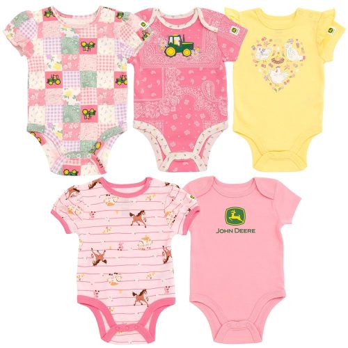 John Deere Farm Animals Tractor Truck Baby 5 Pack Short Sleeve Bodysuits Newborn to Infant Sizes (Newborn - 24 Months)