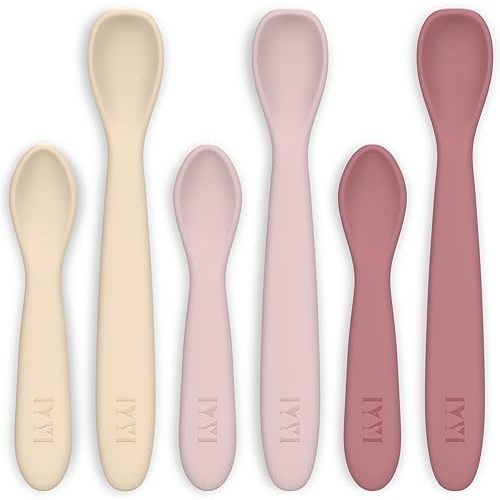 Silicone Baby Spoons, Baby Spoons Self Feeding 6 Months, Infant Spoons for First Stage, Toddler Spoons, Baby Utensils Feeding Supplies, Dishwasher Safe & Boil Safe (Morandi Girl)