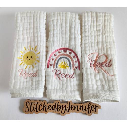 Personalized Baby Burp Cloths, Monogram, Embroidered, Baby Girl, Sunshine, Single or Set of 3