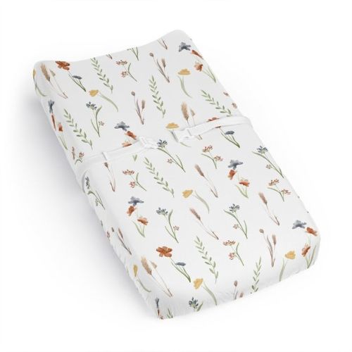 Sweet Jojo Designs Girl Changing Pad Sheet Watercolor Floral Garden Green Blue and Orange