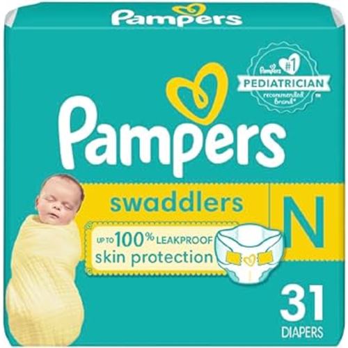 Pampers Swaddlers Diapers Newborn - Size 0, 31 Count, Ultra Soft Disposable Baby Diapers