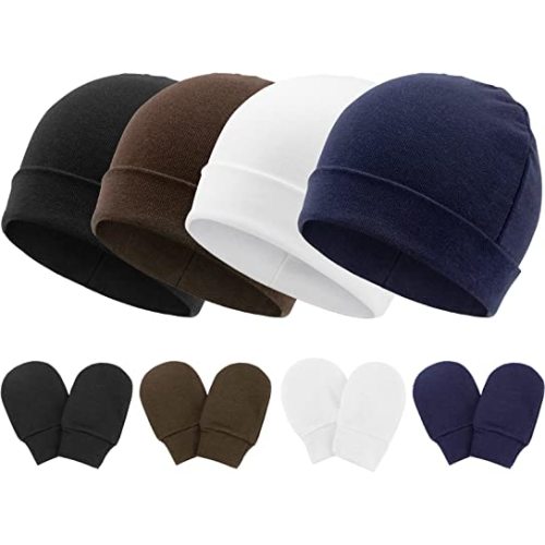 BQUBO Baby Hats and Mittens Infant Cotton Beanie Gloves No Scratch Set Newborn Hospital Hat for Boys Girls