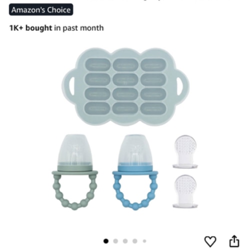WeeSprout Baby Food Feeder Set - 2 Silicone Feeders & Reusable Freezer Tray with Lid - BPA-Free Fresh Fruit & Veggie Pacifier for Babies & Toddlers - Double as Teething Toys - Dishwasher Safe