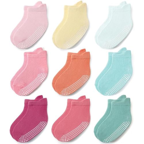 JAKIDAR Baby Toddler Socks Non Slip 9 Pairs Cotton Ankle Grip Socks for Boys Girls Baby Kids Infants Children