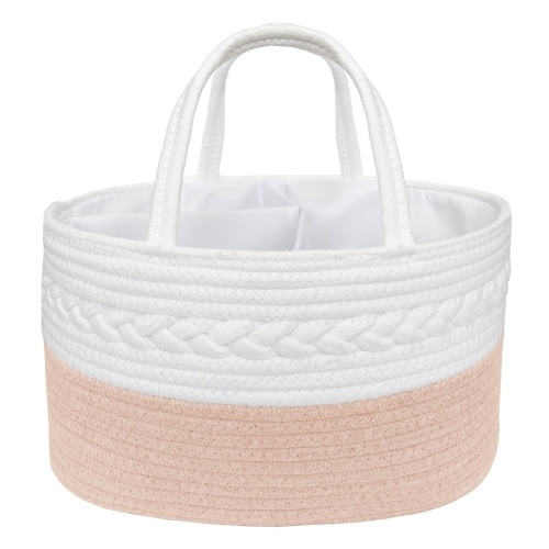 Living Textiles Cotton Rope Nappy Caddy Blush/White | Storage | Baby Bunting AU