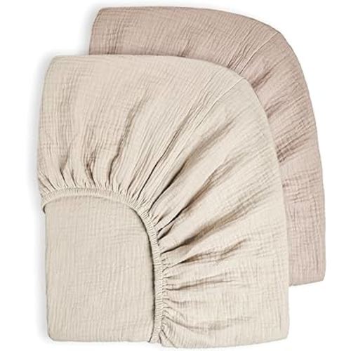 Bearmoss Muslin Crib Sheets 100% Cotton Baby Crib Sheets Fitted for Standard Crib Mattress & Toddler Bed Mattress 52"x28" Soft Breathable Crib Sheets Neutral for Boys Girls - 2 Pack (Baby Face)