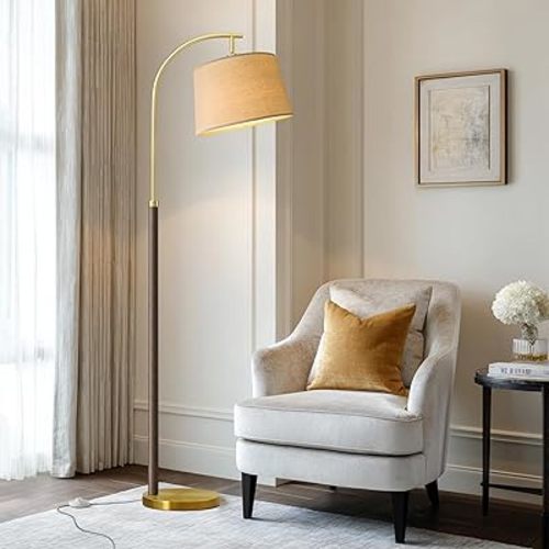 63" Wood Floor Lamps for Living Room with Foot Switch Arc Tall Standing Lamp for Bedroom Mid Century Modern Corner Gold Floor Lamps for Office Nursery Industrial Reading Lamp, Walnut Brown