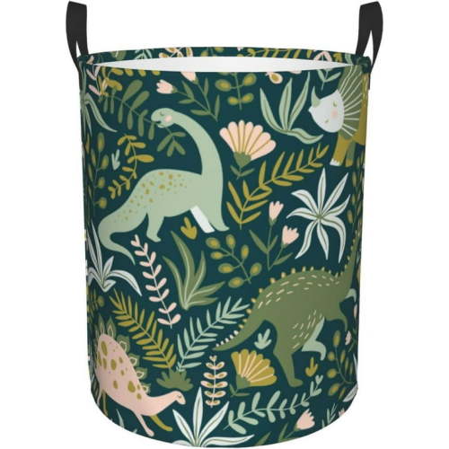 HPINK-T Dinosaurs Tropical Leaves Flowers Large Laundry Basket Laundry Hamper Bag Collapsible Laundry Baskets Clothes Hamper with Handles Storage Baskets For Bathroom, Dorm, Family M