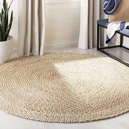 SAFAVIEH Natural Fiber Collection Area Rug - 6' Round, Natural & Ivory, Handmade Boho Charm Braided Jute, Ideal for High Traffic Areas in Living Room, Bedroom (NF804B)