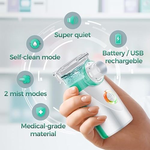 Portable Nebulizer Machine for Kids - Adults Ultrasonic Mesh Nebulizer, Nebulizer Machines for Travel and Home Use by Adult and Baby, Self-Cleaning Handheld Nebulizers, Steam Inhaler with 3 Cover