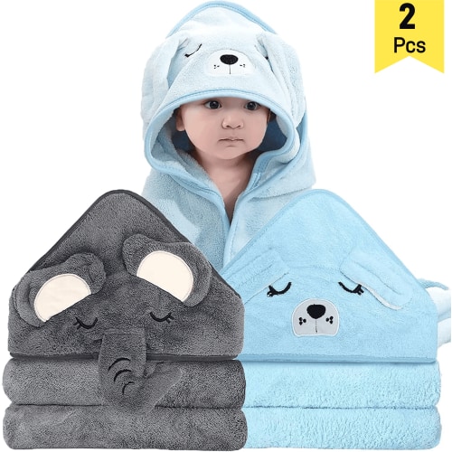 2 Pack Hooded Baby Towels - Premium Ultra Soft Organic Baby Bath Towel – Absorbent and Hypoallergenic Towels for Baby Boy Girl, Toddler, Newborn Essentials