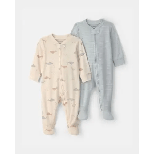 Baby 2-Pack Whale Striped 100% Cotton 2-Way Zip Sleep & Play Pajamas - Blue/Ivory | Carter's