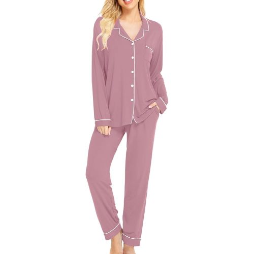 SWOMOG Womens Pajamas Set Long Sleeve Sleepwear Button Down Nightwear Soft Cotton Pj Lounge Sets