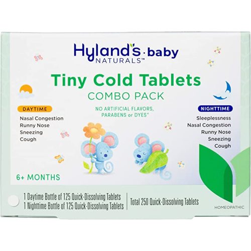 Infant and Baby Cold Medicine, Hyland's Naturals Baby Tiny Cold Tablets, Day & Night Value Pack, Decongestant and Cough Relief, 250 Quick-Dissolving Tablets