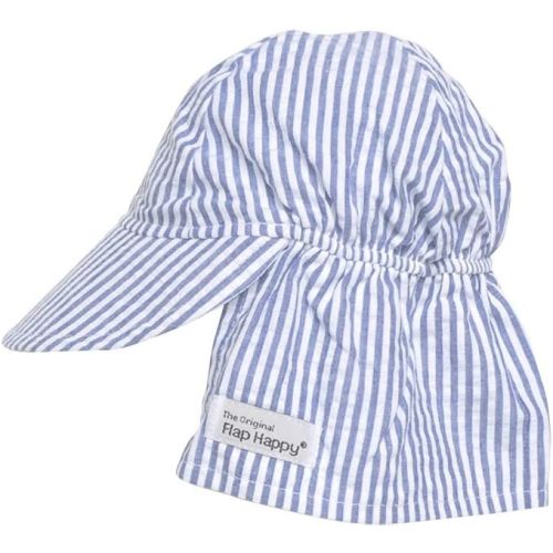 Flap Happy Unisex Baby Upf 50 Plus Original Flap Hat - 3-6 Months - Chambray Stripe Seersucker