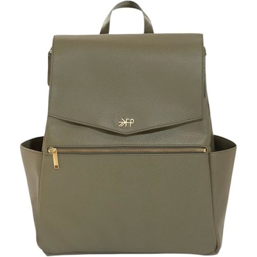 Freshly Picked Classic II Diaper Bag Backpack, Wipeable Vegan Leather Diaper Bag With Changing Pad (Sage Green V2)