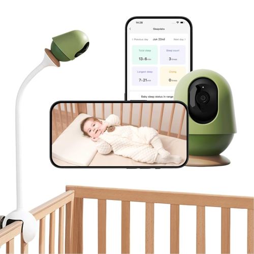 Smart Baby Camera Monitor 3K HD with No Subscription, Night Vision, 360° AI Detection, Two-Way Audio Monitor Includes Local Storage Card, Wireless WiFi Baby Monitor with Power-supportable Stand