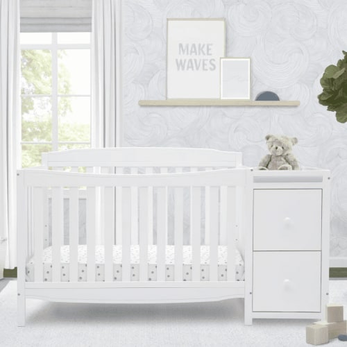 Delta Children Mason 6-in-1 Convertible Crib and Changer, Greenguard Gold Certified, Bianca White