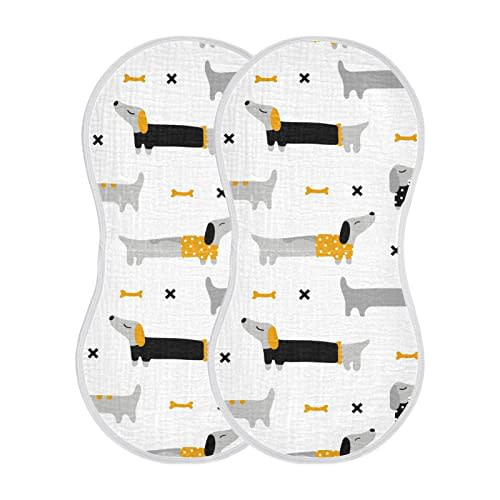 WELLDAY Muslin Baby Burp Cloths Set of 1, Soft Absorbent Cute Dogs Dachshunds Muslin Washcloths, Bibs, Face Towel for Newborn Boys Girls, 22 x 11 Inch