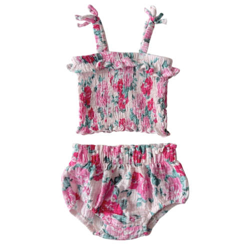 Muslin Smocked Ruffle Top & Bloomer, Pink Splendor