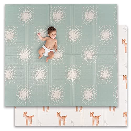 JumpOff Jo - Extra Large Waterproof Foam Padded Play Mat for Infants, Babies, Toddlers, Play Pens & Tummy Time, Foldable Activity Mat, 77 x 70 x 0.6 inches