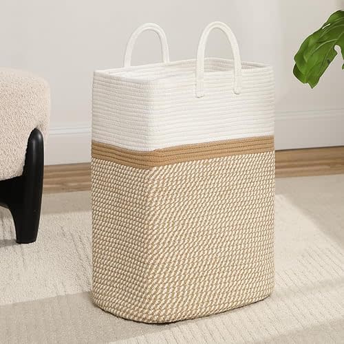 Tall Laundry Basket,Woven Cotton Rope Laundry Hamper Sorters, Versatile Storage for Dirty Clothes,Baby Toys,and Blankets in Bathroom, Nursery,and Living Room (Dark brown, 60L)