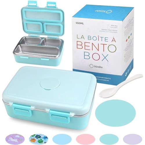 kinsho Bento Box Lunch-Box Containers for Kids, Adults, 6 Compartment Lunch -Boxes, Leakproof School Bentobox, Snack or Meal Portion Container