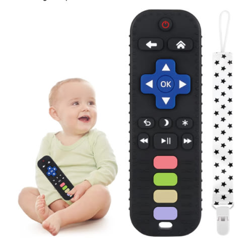Chuya Baby Teether Toy Chew Toy for Babies 3-24 Months TV Remote Control Shape Teething Relief Baby Toys for Infants (Black)