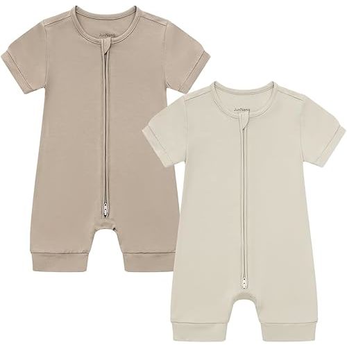 JunNeng Baby Boy Girl 2 Pack Rayon of Bamboo Summer Sleeper Infant Soft Short Sleeve Zipper Footless One-piece Romper