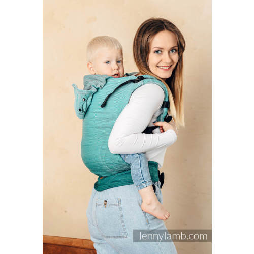 LennyGo Ergonomic Carrier, Baby Size, herringbone weave 100% cotton - LITTLE HERRINGBONE OMBRE GREEN