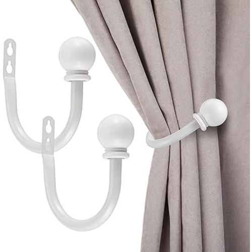 Sumnacon Set of 2 Decorative Curtain Holdbacks, Wall Mounted Aluminum Alloy Window Drapery Tiebacks for Bedroom, Livingroom Office Come with Screws, White