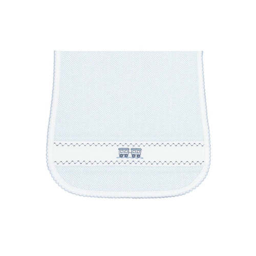 Blue Herringbone Embroidered Burp Cloth- Train
