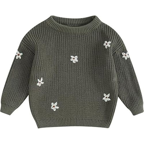 Mubineo Baby Girl Winter Clothes Cute Flower Sweater Crewneck Pullover Long Sleeve Knit Newborn Infant Sweaters