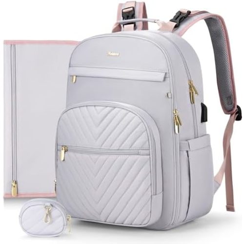 MOMUVO Diaper Bag Backpack, Quilted Baby Bag with Changing Pad and Stroller Straps and Pacifier Case, Multifunction Waterproof Travel Diaper Bags, Unisex