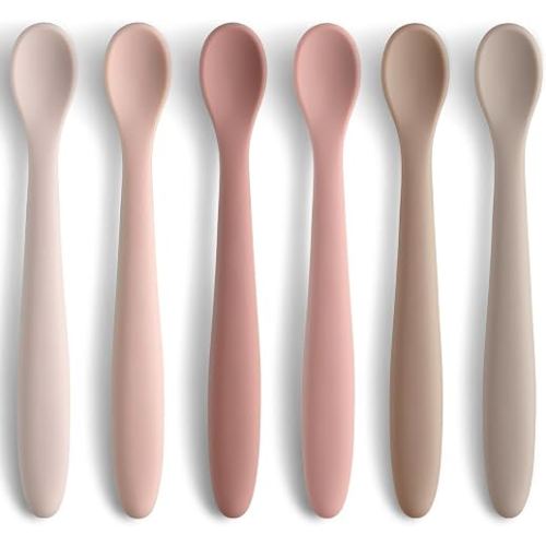Silicone Baby Feeding Spoons, Training Spoon Self-feeding, First Stage Infant Soft-Tip Easy on Gums, Utensils Supplies, Dishwasher & Boil-proof, 6 Pack