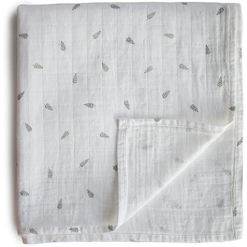 mushie Muslin Baby Swaddle Blanket | 100% Organic Cotton (Leaves)