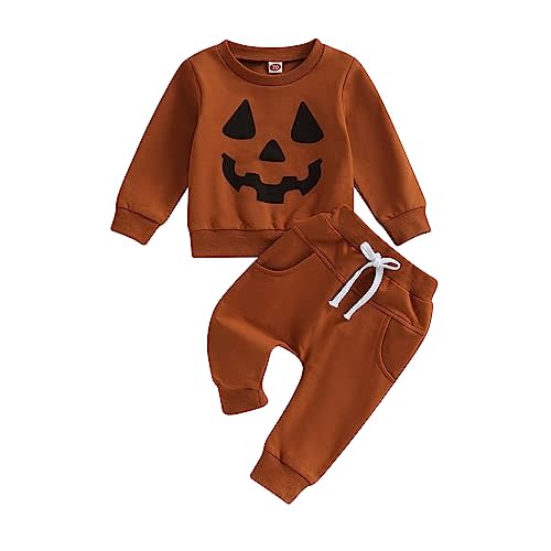 LIOMENGZI Infant Baby Boy Halloween Outfit Long Funny Pumpkin Shirts Pant Set Toddler Fall Clothes 6 12 18 24 Months 2T